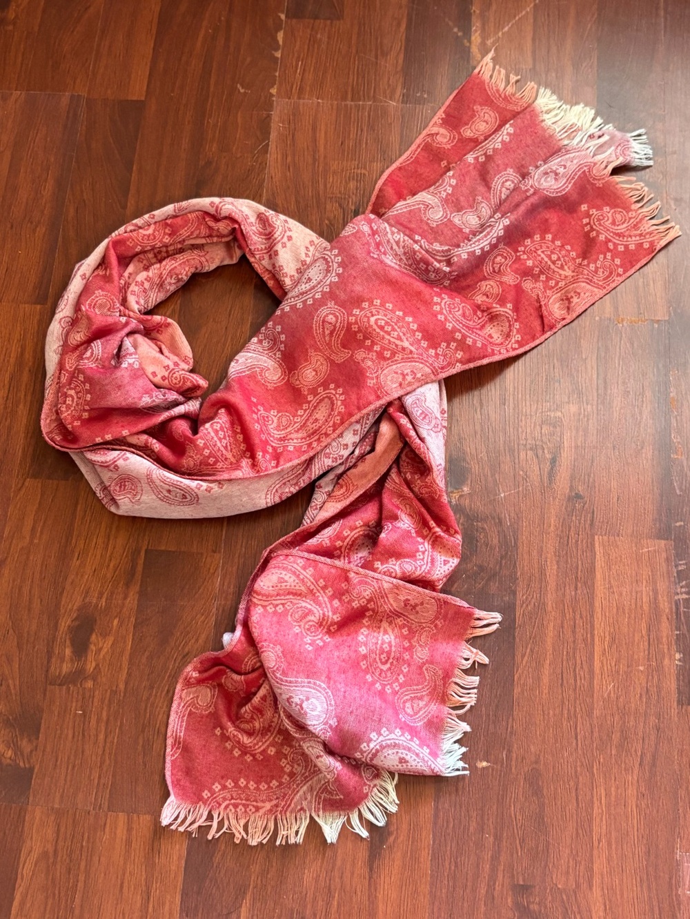 Soft Red Sweet Romantic Paisley Fringe Scarf